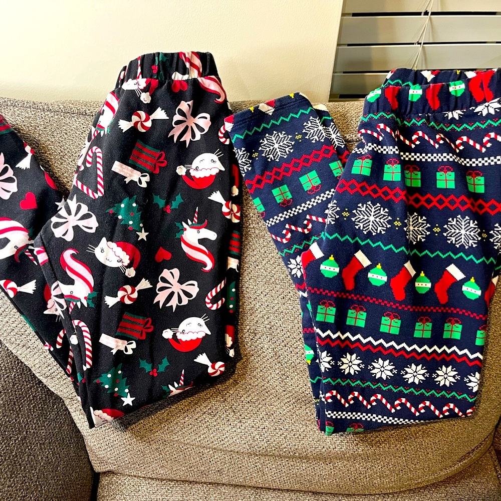 2 pair lined holiday girls leggings 10/12